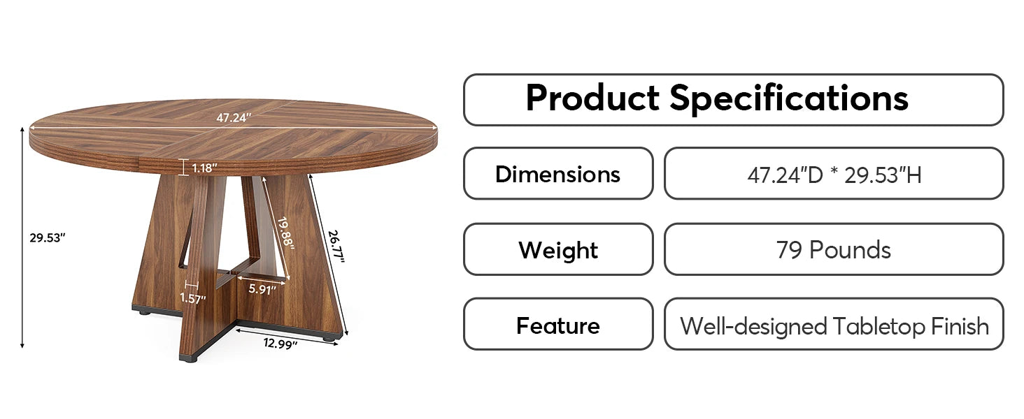 Tribesigns Table à manger ronde, table de cuisine de ferme, petite table quete, table à manger de cuisine pour salle à manger, 4 po, 47 po