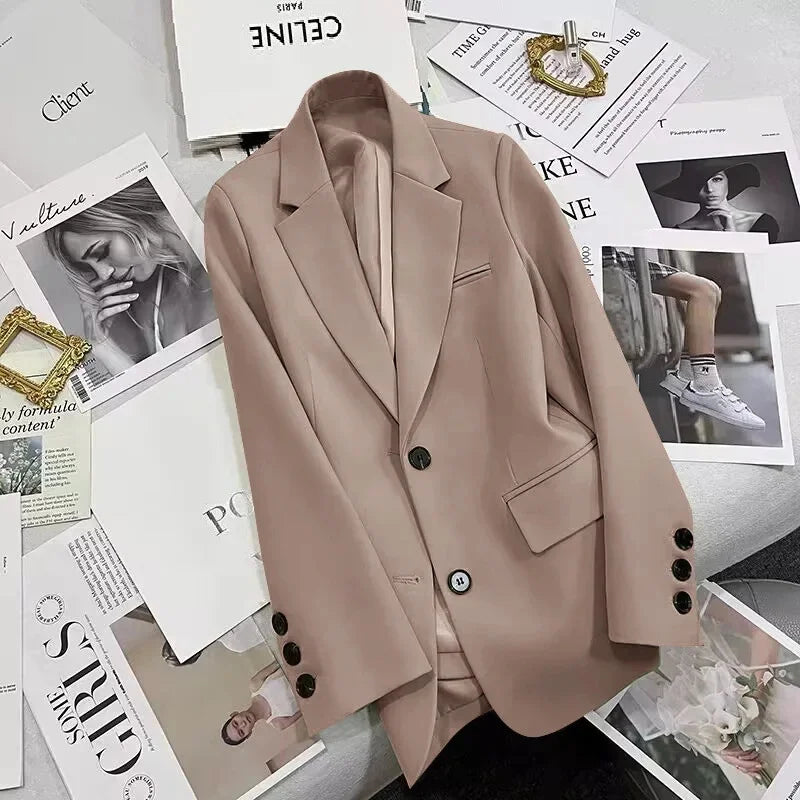 Elegant Commute Slim Fit Women's Single-breasted Jacket Pure Color Fashionable Polyester Fiber Full Sleeve Suit Top