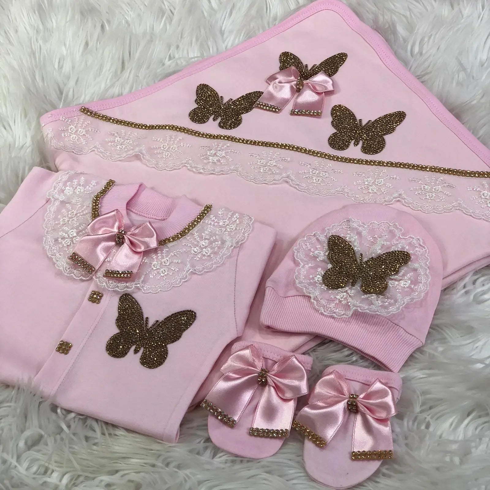 Customized Baby Name Newborn Pink Crown Jewels Gift Set 3pcs Outfits Pajamas Receiving Blanket Welcome Home Ceremonial dress