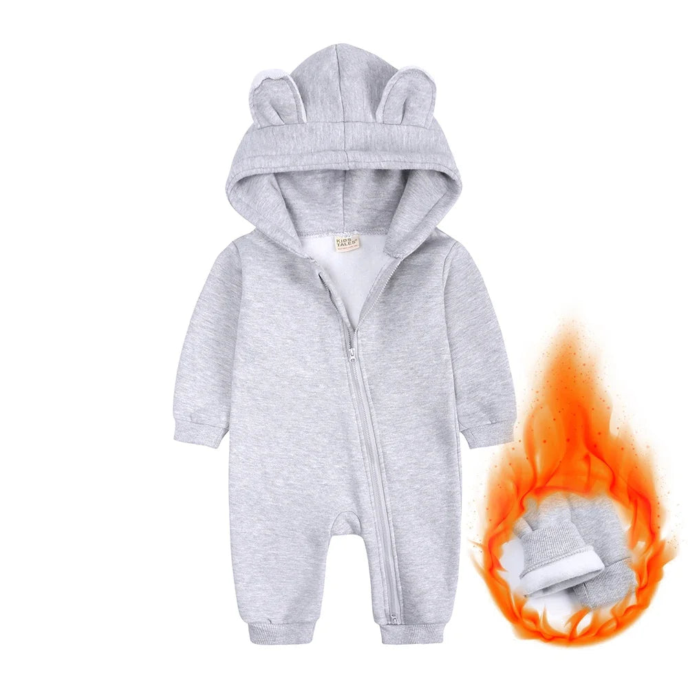 2025 Newborn Baby Romper Warm Clothes Winter Thicken Fleece Hooded Bear Onesie Toddler Boy Girl Jumpsuits Infant Pajamas