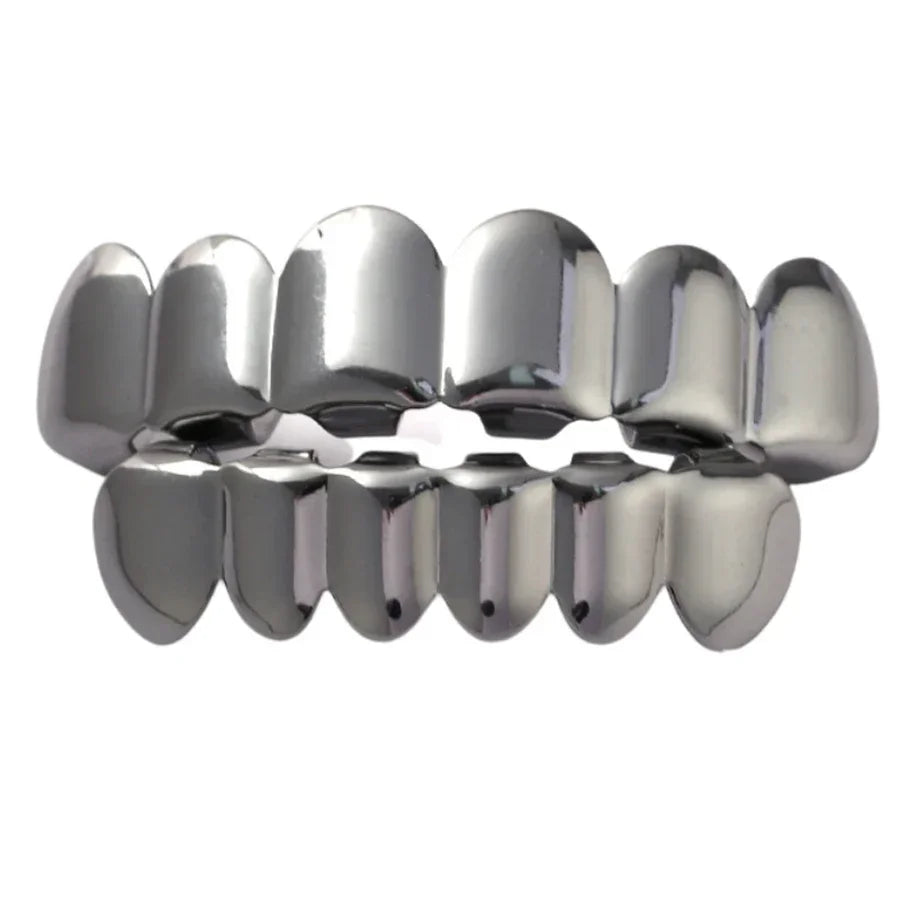 Classic Fashion 6/6 Teeth Grillz Hip Hop 14K Gold Plated Tooth Caps Decor Braces Dental Grills For Women Men Jewelry