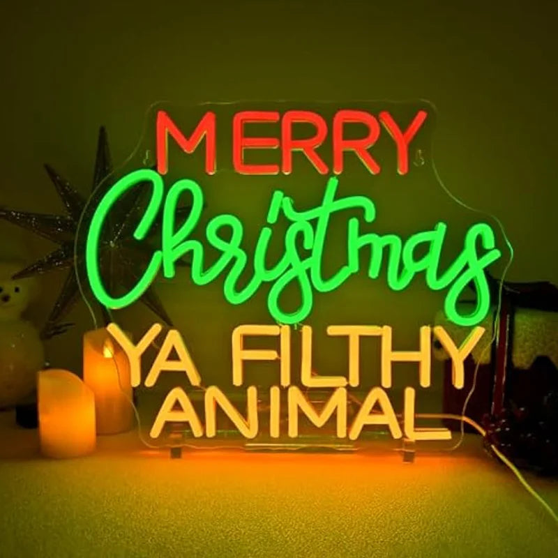 Merry Grinchmas Neon Sign Christmas Wall Decor Ya Filthy Animal Neon Light for Home Party Christmas Party Decor Grinch Ornament