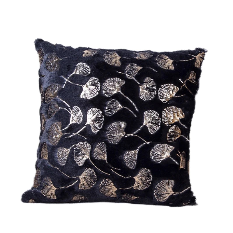 Golden Printed Ginkgo Leaf Pillow Cover 45*45cm 30*50cm Decorative Pillowcase for Living Room Luxury Plush Fur Cushion Covers