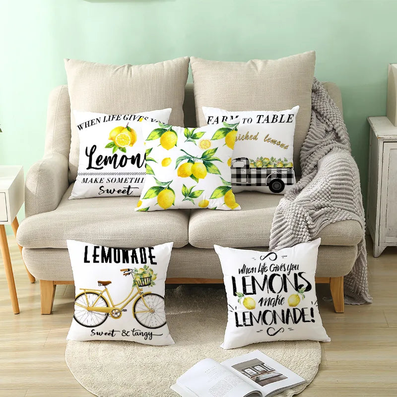 Yellow Lemon Pattern Cushion Cover Summer Decorative Pillow Covers Single Sided Printed Pillow Covers For Sofa Bedroom Office