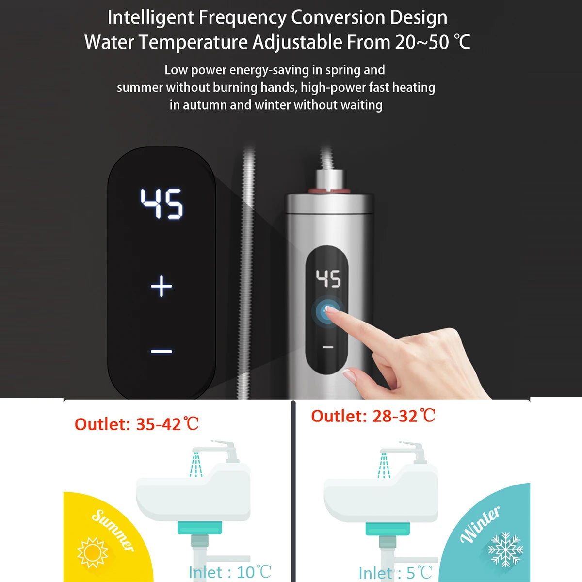 Fudeer Water Heater Electric Instant Water Heater for Sink Stainless Steel Hot Water Heater Under Sink 5500W for Kitchen