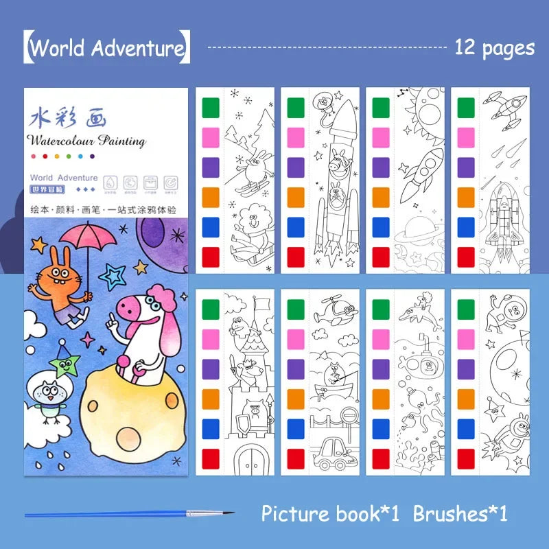 12 pages Children's Watercolor Coloring Book,Drawing Toys For Children Birthday, Thanksgiving, Halloween, Easter, Christmas gift