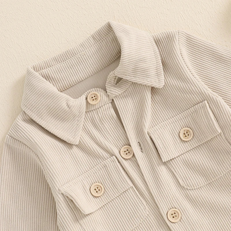 Pudcoco Baby Autumn Casual Corduroy Jumpsuit Long Sleeve Lapel Solid Color Button Up Romper