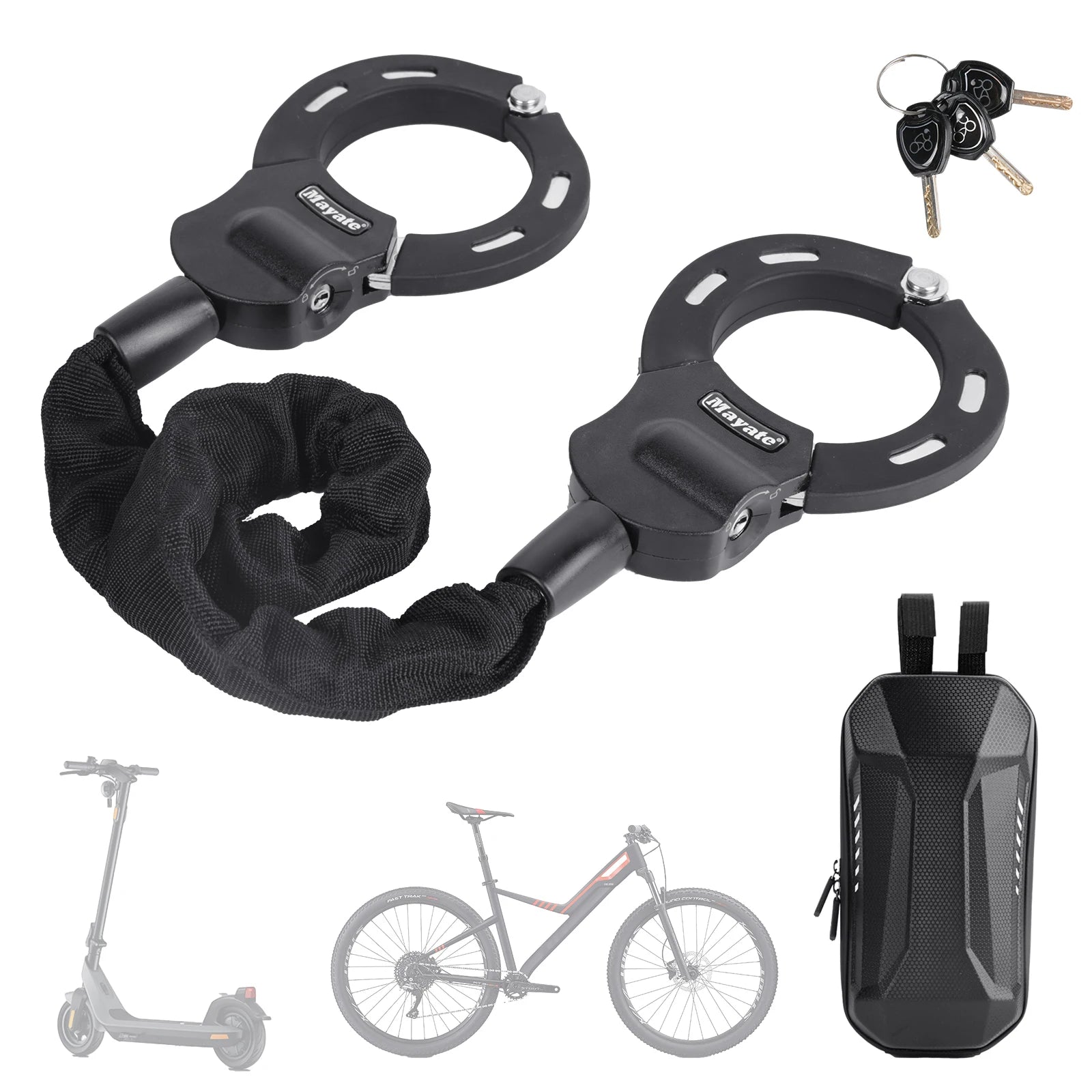 قفل دراجة معدني سميك مضاد للسرقة، قفل حماية سلسلة للدراجات الخارجية والمركبات الكهربائية والدراجات الجبلية والسكوتر