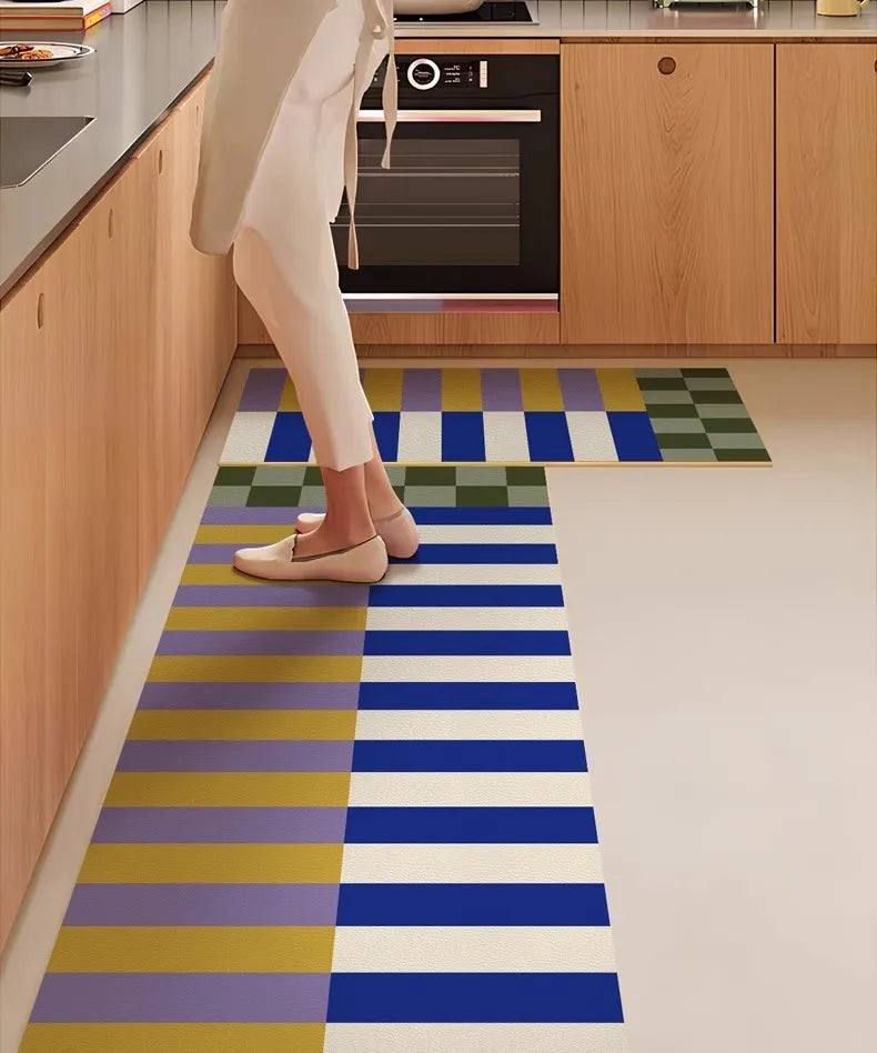 VIKAMA Retro Striped Simple Kitchen Floor Mats Diatomite Water-Absorbent Non-Slip Foot Mats Scrubbable Home Decoration Summer