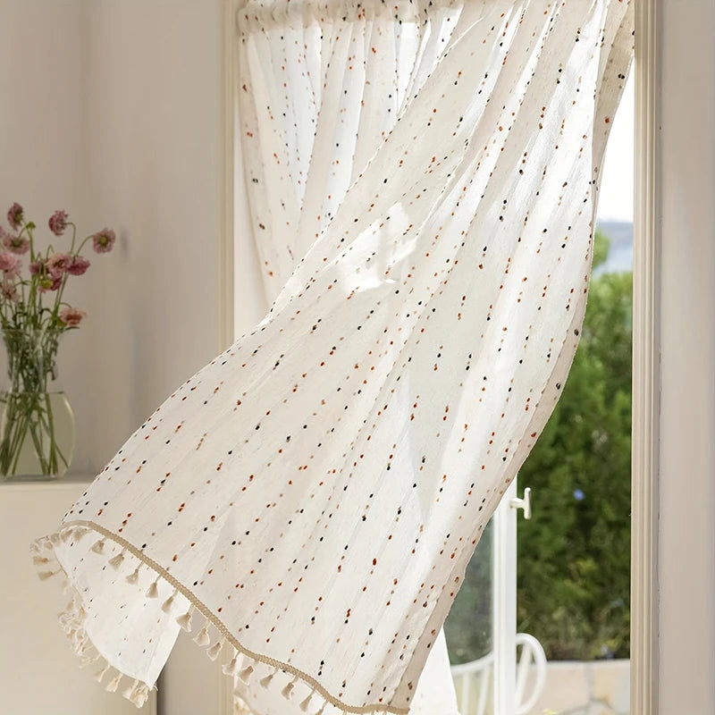 1Piece Korean Rainbow Hairball Embroidered Striped yarn with Beige Tassel Bottom For Living Room Bedroom Farmhouse Home Decor