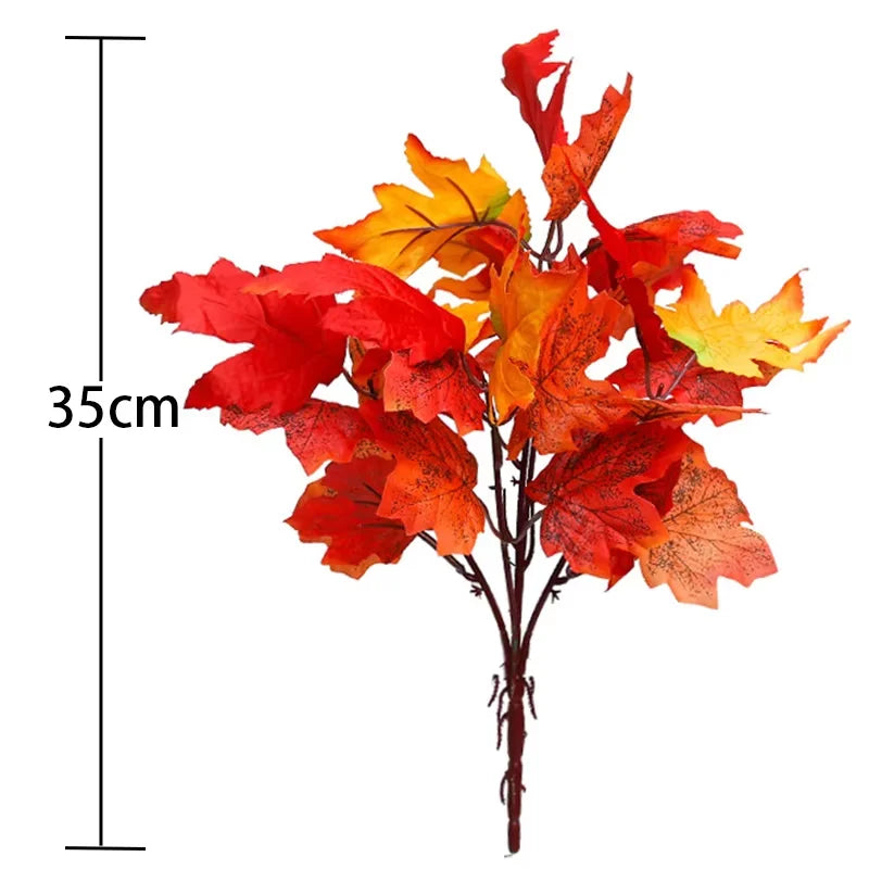 35cm Autumn Artificial Maple Leaves Bouquet Silk Plants Branch for Halloween Thanksgiving Day Fireplace Festival Home Fall Decor