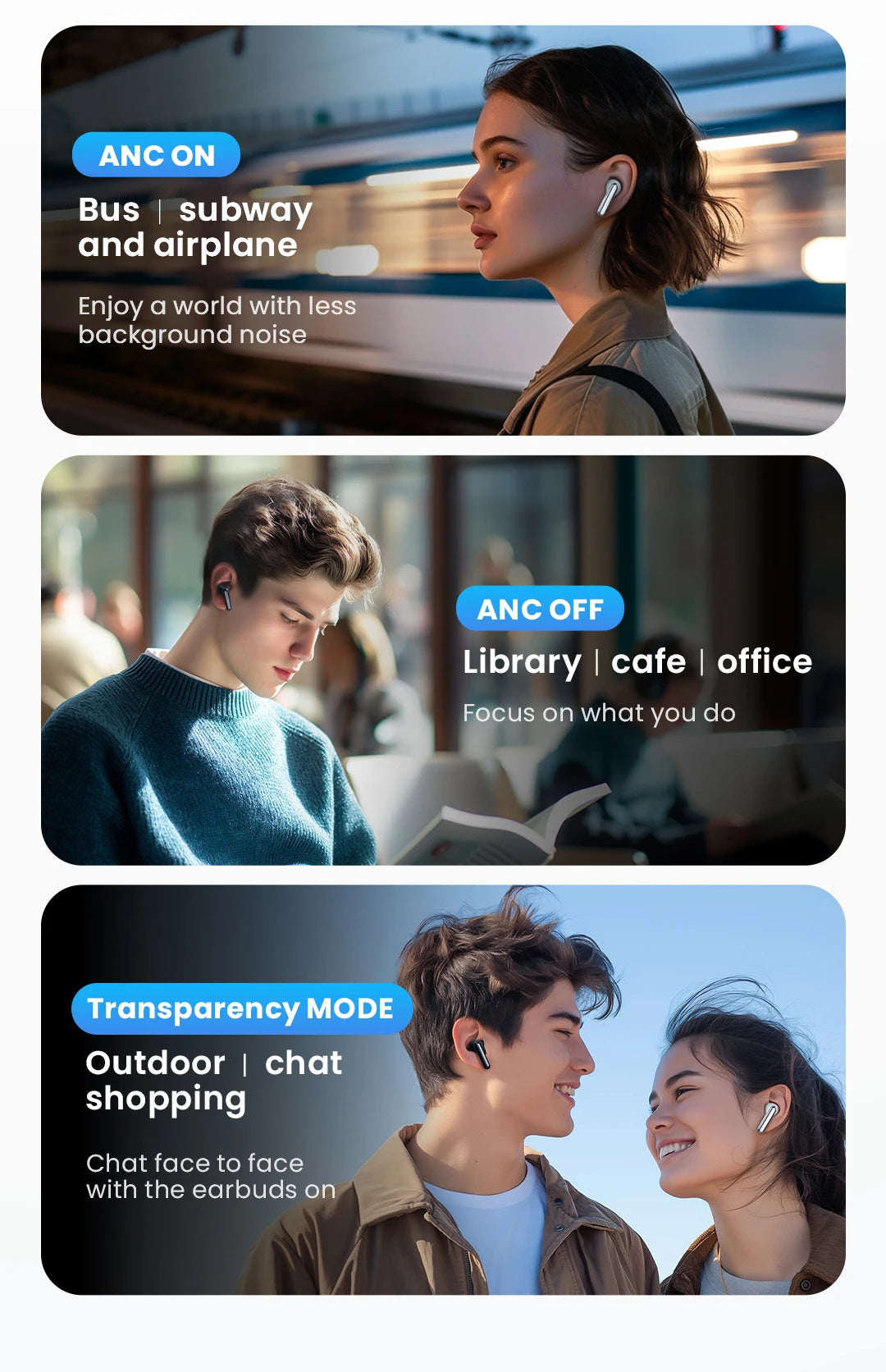 HAYLOU Mori Pro Bluetooth 5.4 Earphones -43dB ANC Active Noise Cancellation Earbuds 6 Mic Wireless Headphones 35H Battery Life