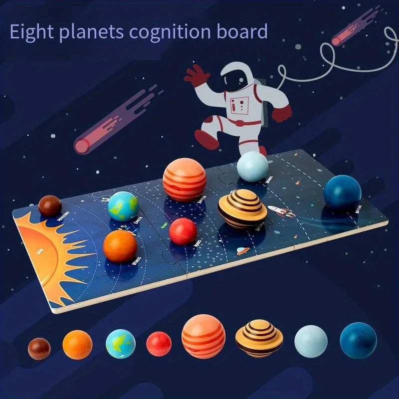 Wooden Planet Model, Eight Planets in Space, Planetary Recognition, Scientific Exploration Toys, Universe Planet Simulation Toys for Children to Reveal the Mysterious Veil of the Solar System, Interactive Education Toys for G