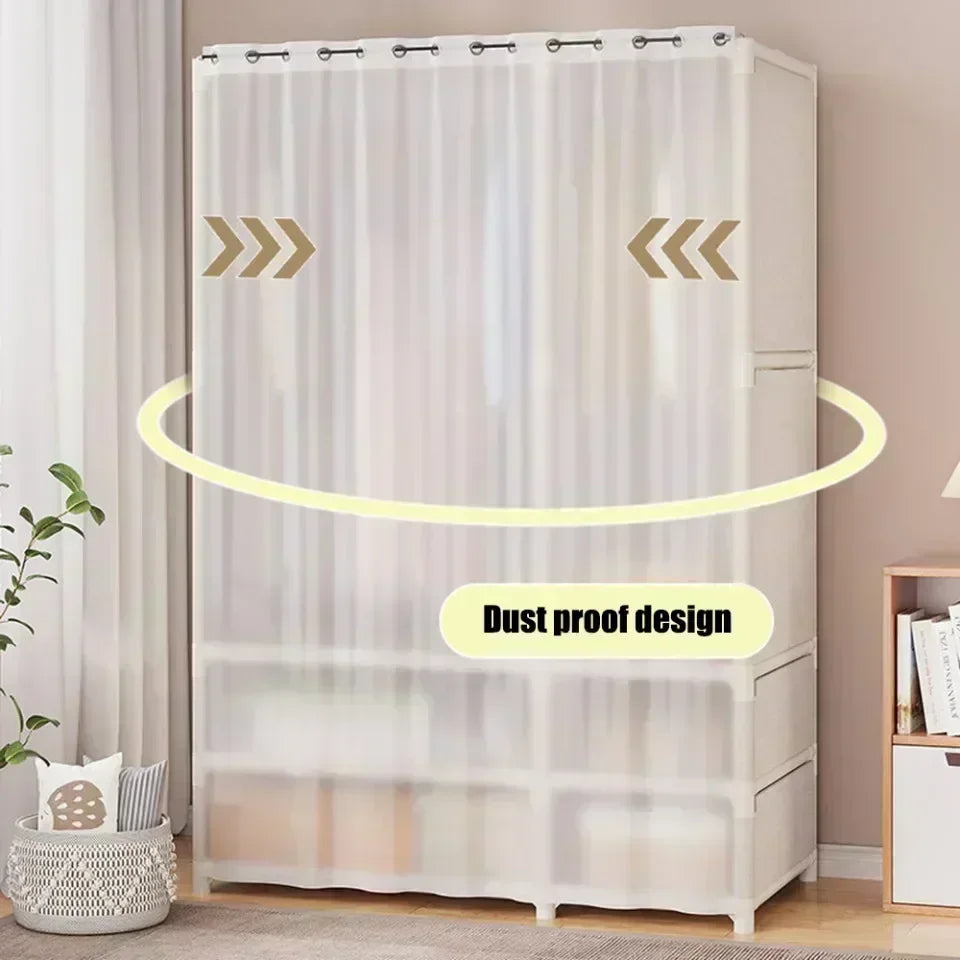 Armoire pour usage domestique, chambre à coucher, armoire en tissu simple et de grande capacité, robuste et durable, rangement anti-poussière, support organisateur de garde-robe
