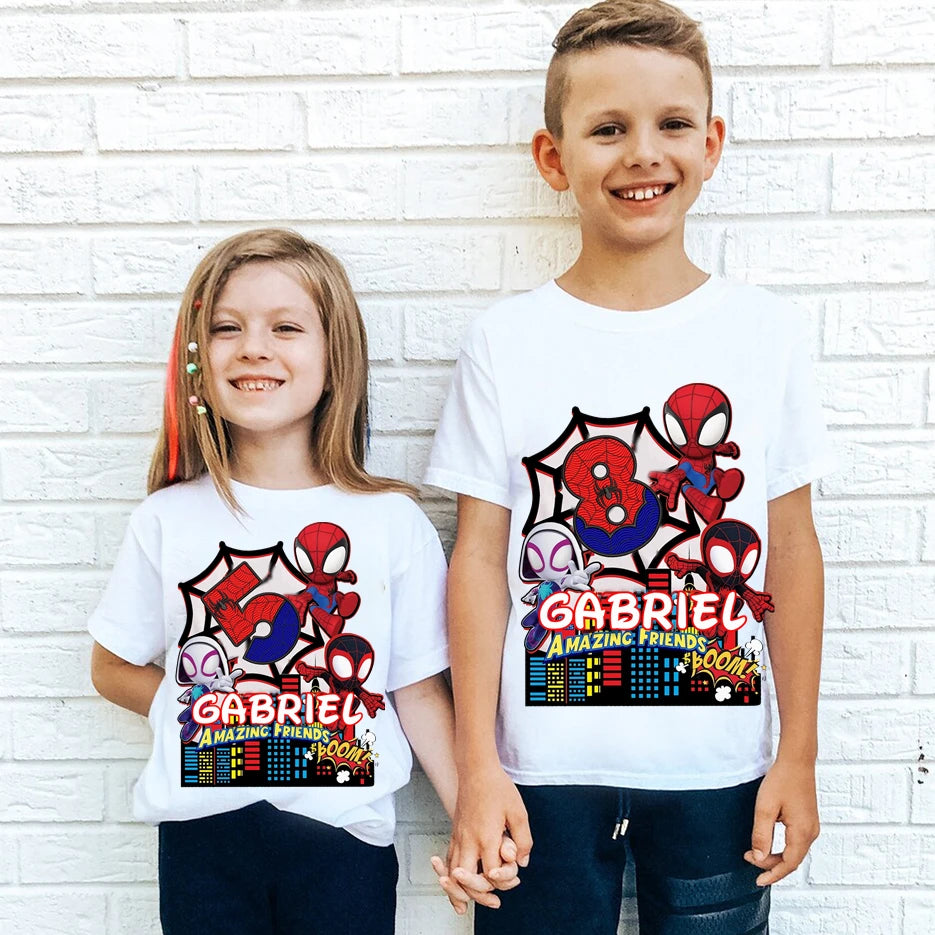 Summer 2 3 4 5 6 7 8 9 Spidey and His Amazing Friends Birthday Party Boy Shirt Spiderman Personalize Name Birthday Boys T-shirts