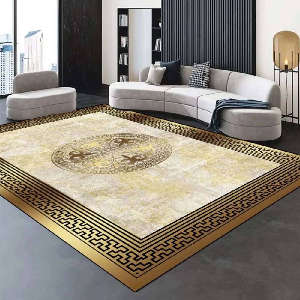 Modern Golden Luxury geometric abstract Carpet Living Room Decor Sofa Rug Bedside Soft Area Rug Balcony Coffee Table Floor Mat