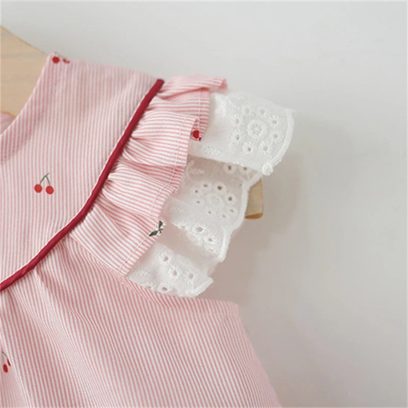Delicate Baby Newborn Dresses Sweet Cute Cherry Girl Kids Dress Summer Sleeveless Chidlren Clothes 0-4 Y Toddlers Casual Wear