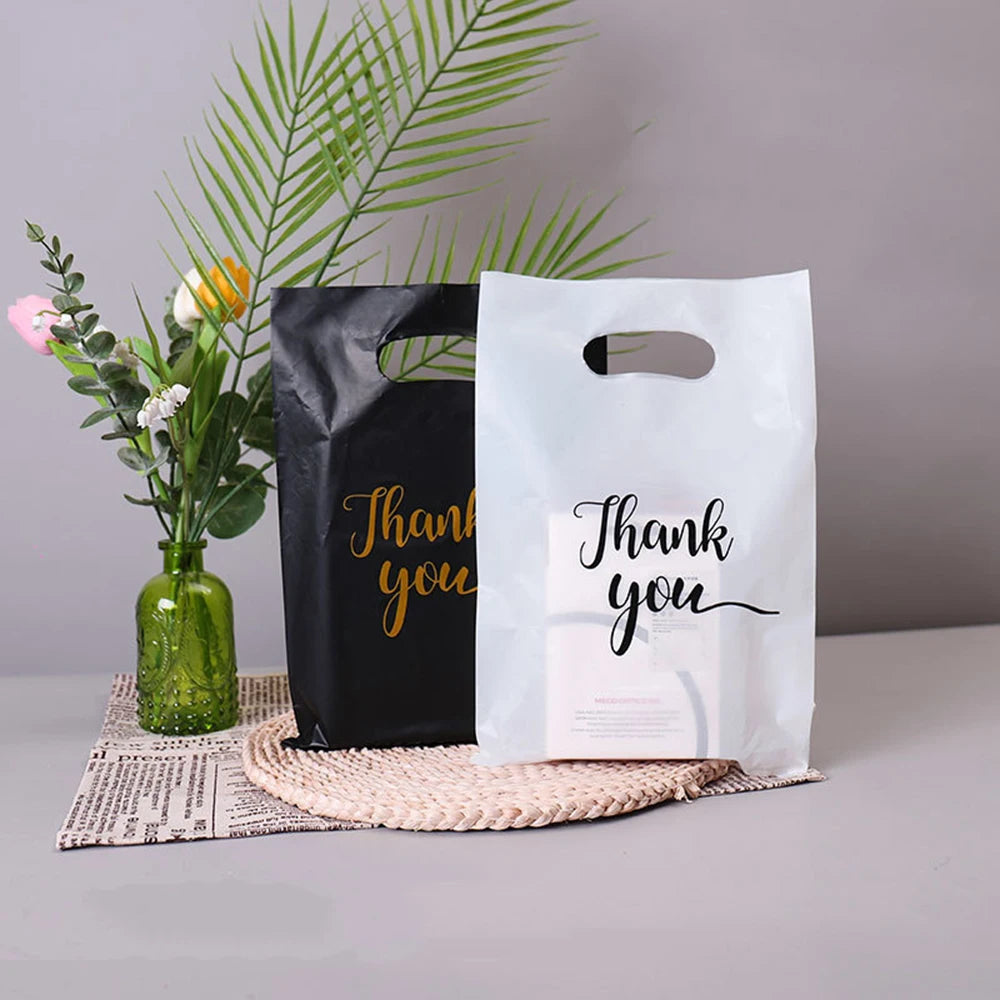 100/50/10Pcs Thank You Gift Bags Wedding Birthday Guest Gift Wrap Plastic Shop Bags Small Business Candy Pastry Store Packaging