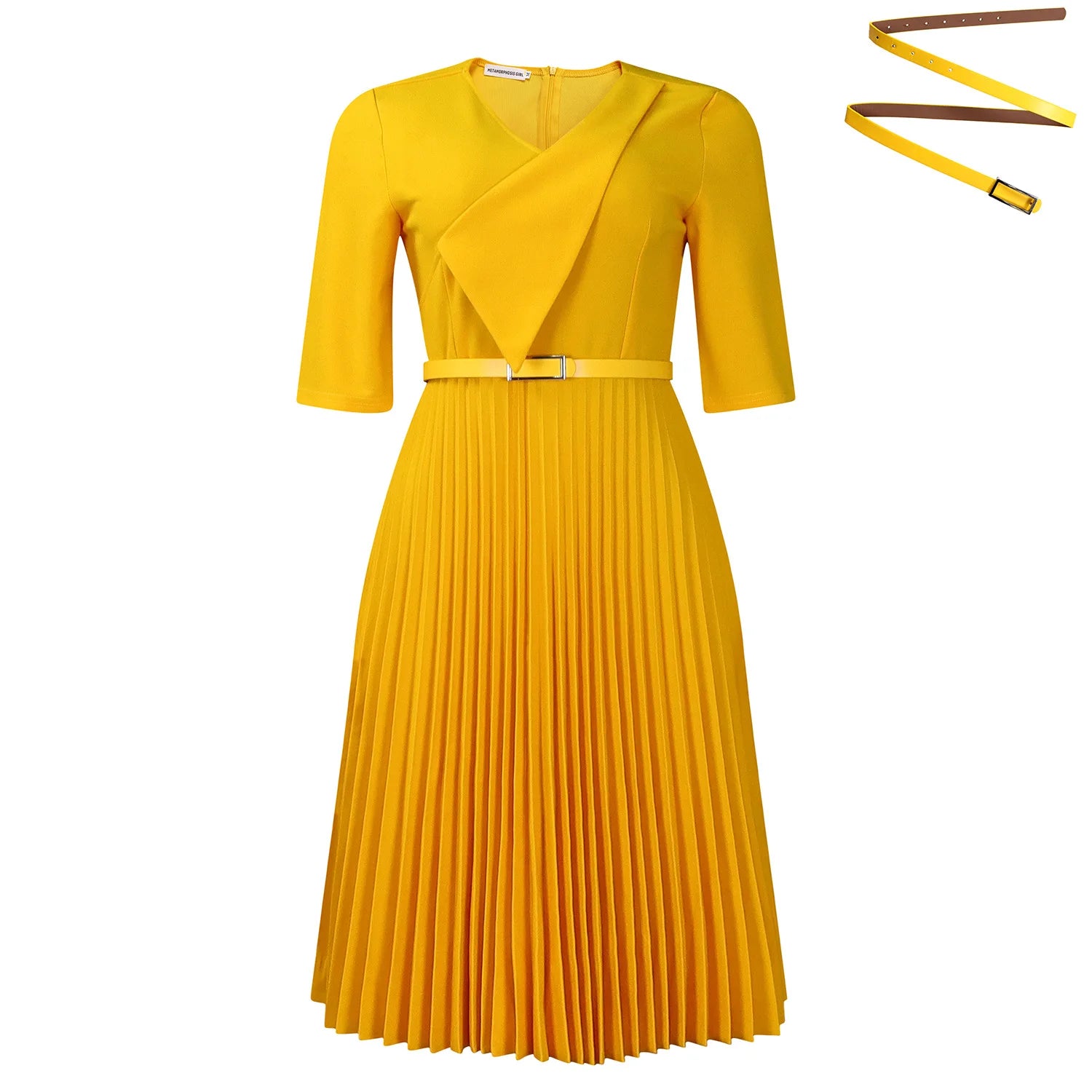 Women's plus Size Pleated Dress V-Neck Solid Color Summer 2025 Fashion Temperament New Design