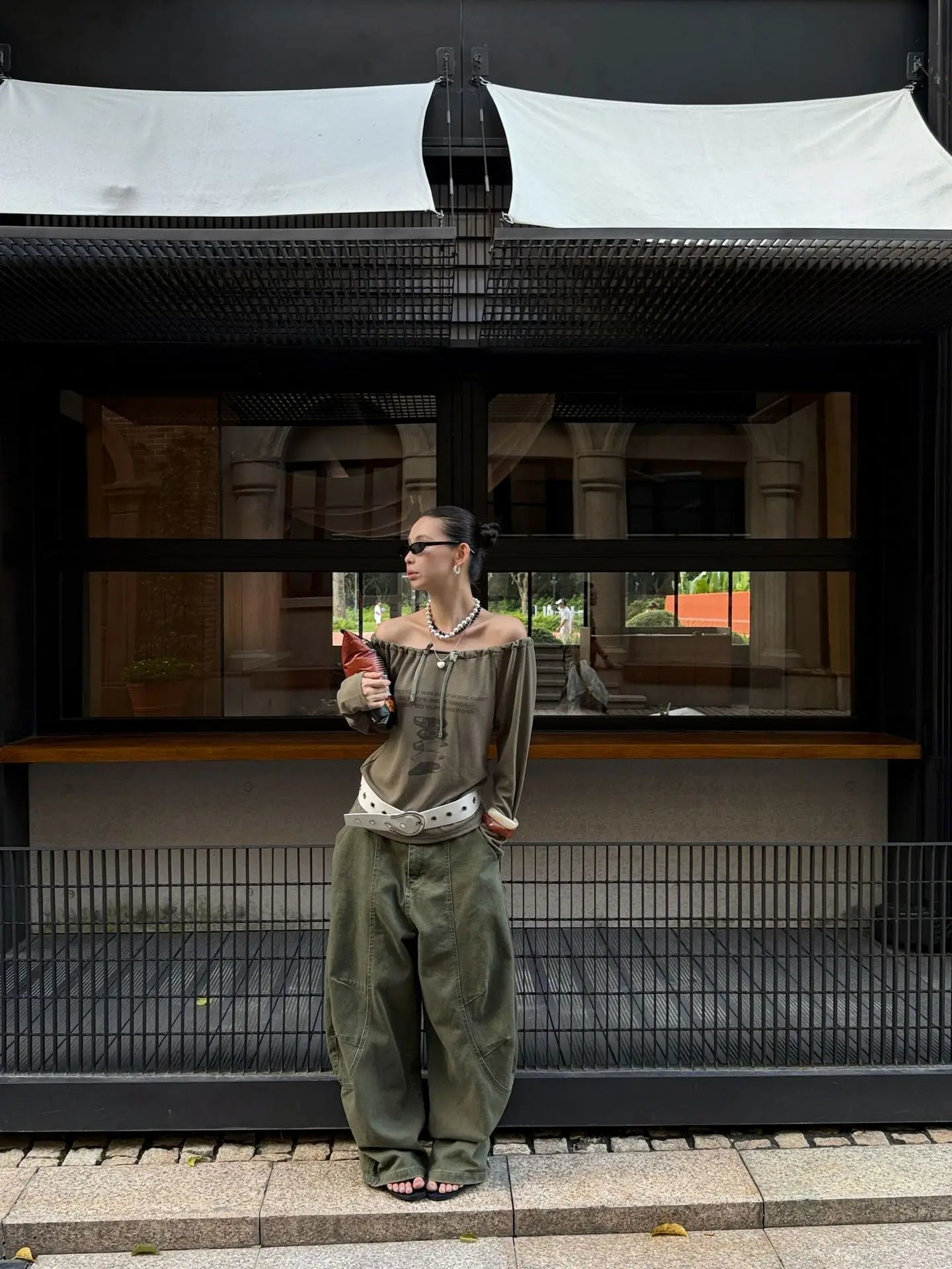 DEAT Fashion Splicing Silhouette Curved Jeans Women's High Waist Loose Wide Leg Denim Pants Autumn New 7A1005