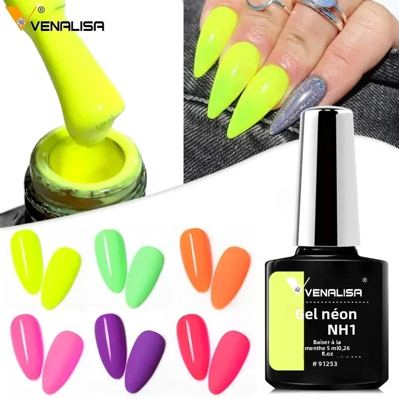 VENALISA Neon Gel Nail Polish, Bright Color Soak off for Professional Manicure And DIY Home Use Nail Art Salon Designs