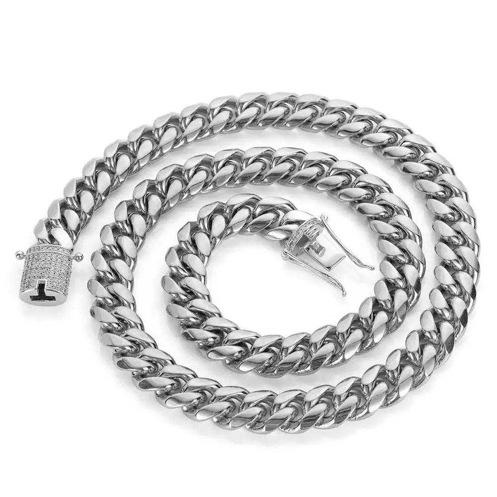 6-16mm Iced Clasp Cuban Link Chain Miami Stainless Steel Necklace Hip Hop Jewelry Gift for Men Women