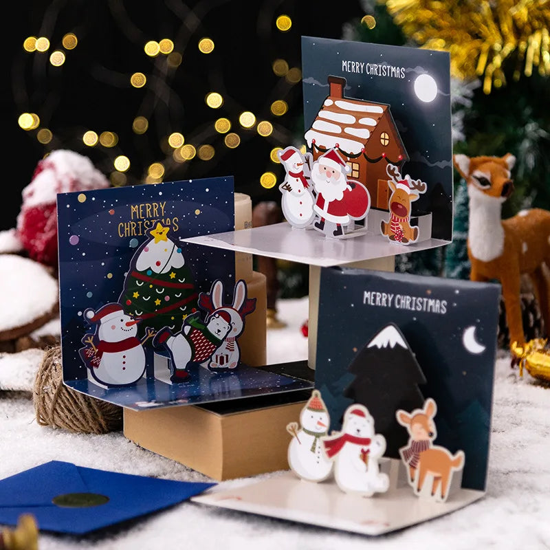 3D Pop UP Santa Cards Folding Merry Christmas Greeting Cards Xmas Gift for New Year Blessing Postcard Thank You Cards Decoration