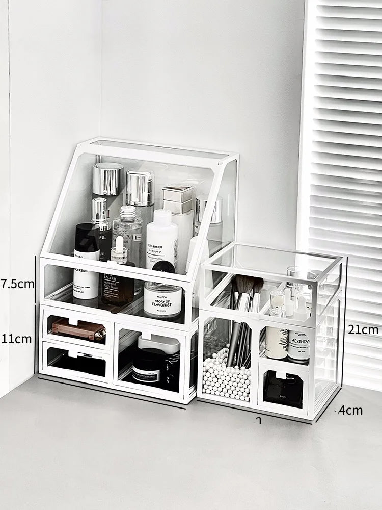 Transparent Cosmetic Storage Box Desktop High-End Dustproof Cover Carents eup Skincare Lipsti Organizer Box