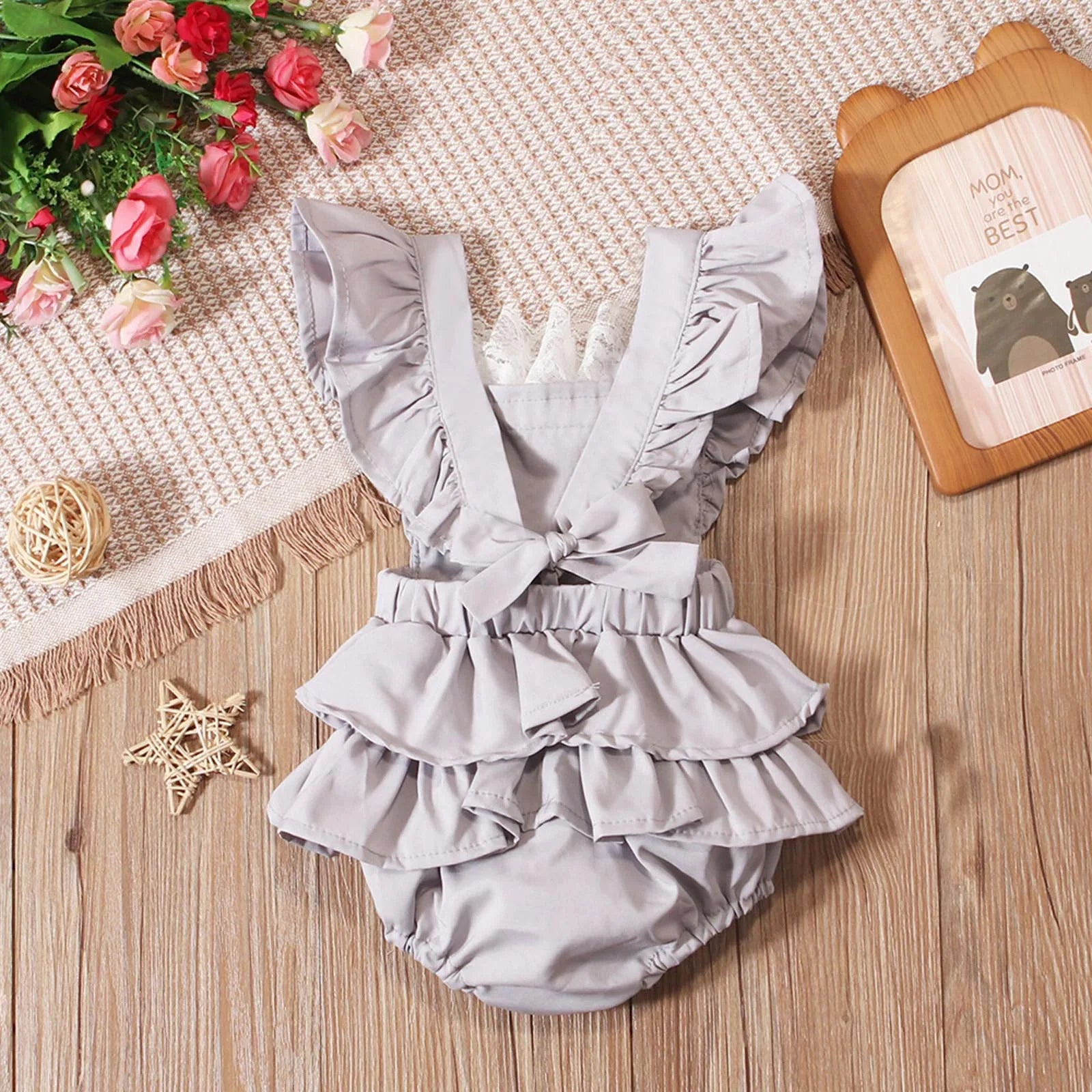 Baby Girl Halloween Creepy Clown Cosplay Costume Long Sleeve Layered Ruffled Gray Joker Dress Romper for Theme Party Photo Shoot