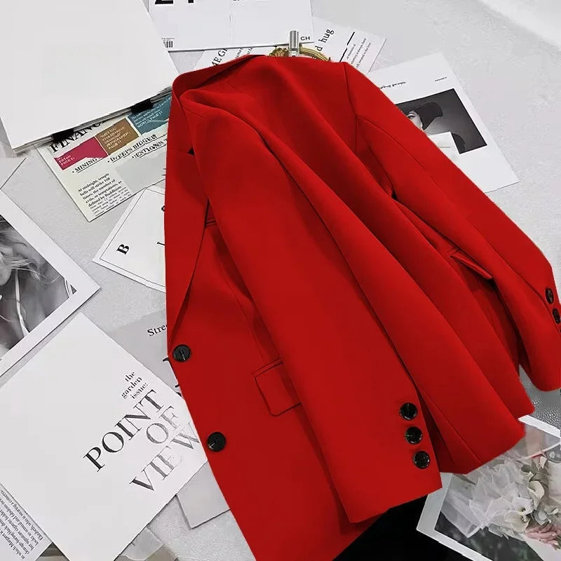 Elegant Commute Slim Fit Women's Single-breasted Jacket Pure Color Fashionable Polyester Fiber Full Sleeve Suit Top