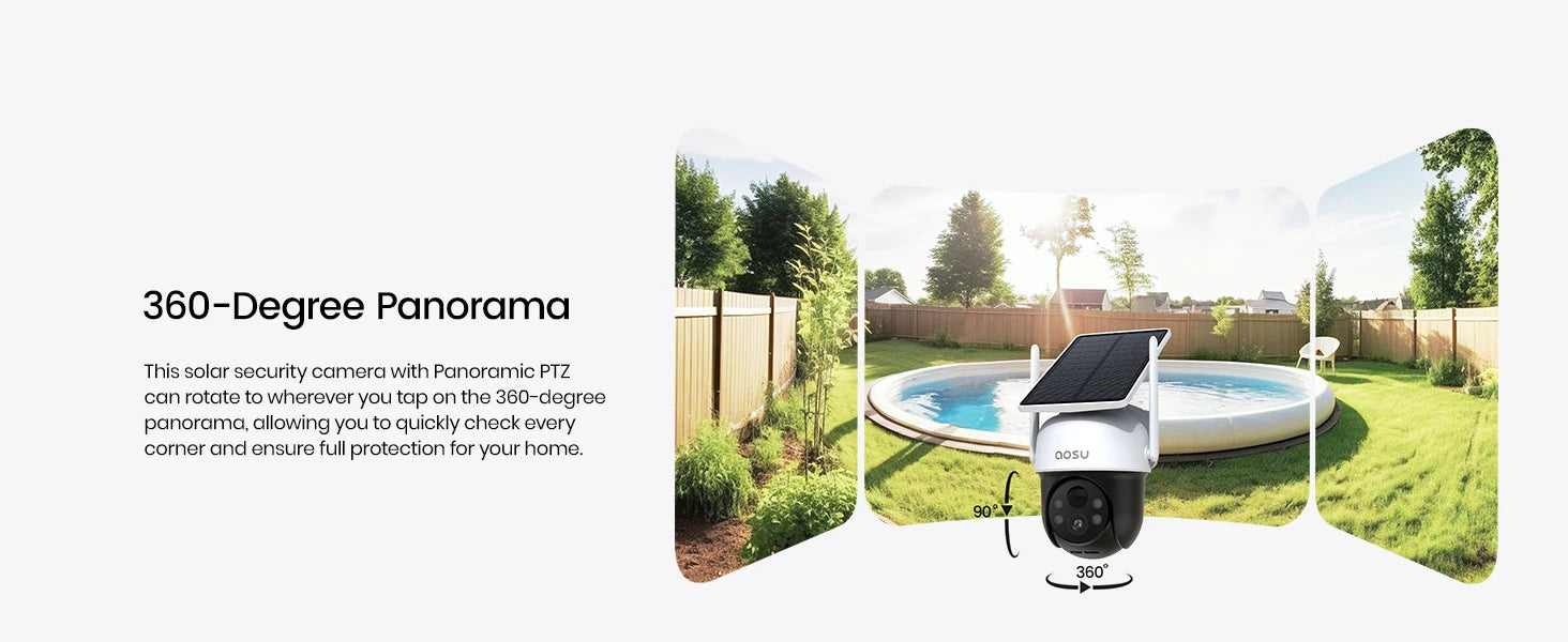 AOSU 3MP 100% Wire-Free Solar WiFi Camera 5000mAh Battery Two-way Audio Security Camera Wireless Solar Panel PTZ CCTV Camera