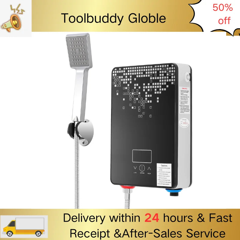 6500W Instant Electric Water Heater LED Touch Screen 86-131°F 3-second Heating 220V Tankless Water Heater with Shower Kit