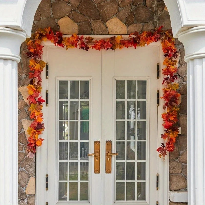 Autumn Maple Leaf Garland - Artificial Fall Vines with Vibrant Red, Orange & Yellow Leaves for Thanksgiving, home accessories