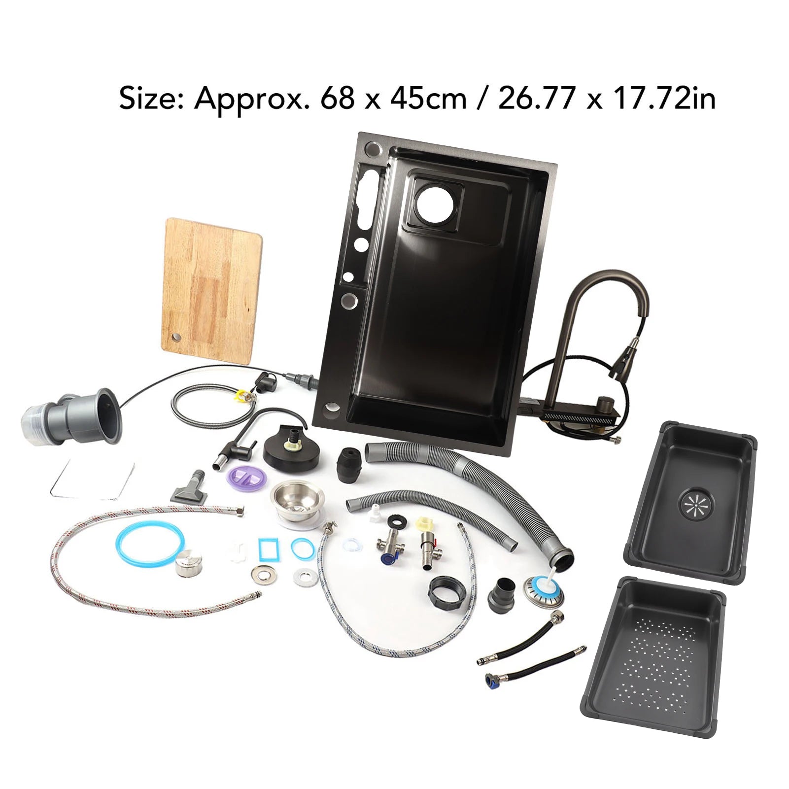 Kitchen Sink Digital Display Workstation Under Counter Kitchen Sink Basin 68x45cm Thickened Stainless Steel Kitchen Sink