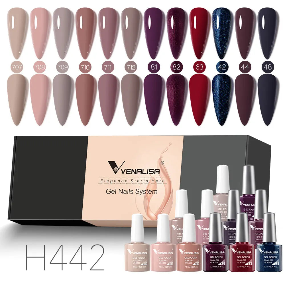 12pcs/kit Venalisa Vernis à ongles gel pigmentée Terre brune