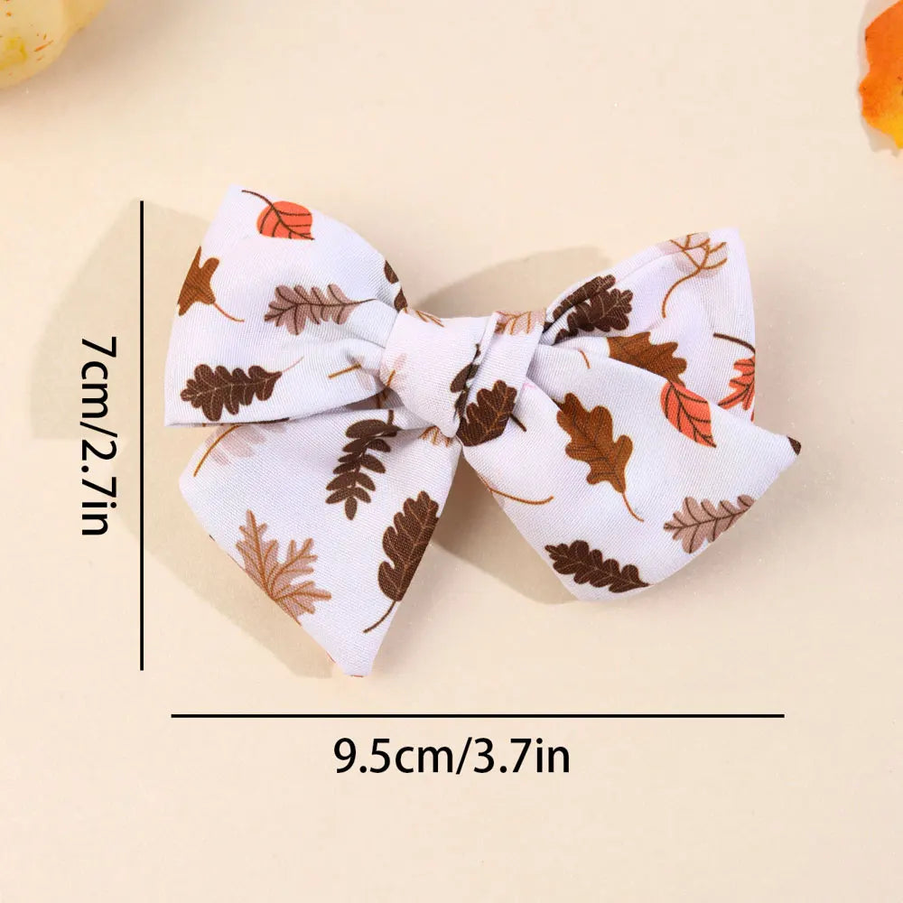1/2PCS Thanksgiving Maple leaf Hair Clips Girls Grosgrain Ribbon Pumpkin Print Hairpins Headdress Kids Hair Accessories