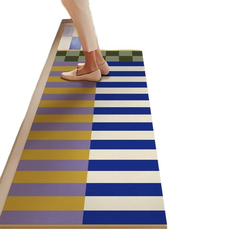 VIKAMA Retro Striped Simple Kitchen Floor Mats Diatomite Water-Absorbent Non-Slip Foot Mats Scrubbable Home Decoration Summer