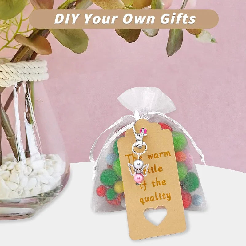 24Set Angel Pendants, Keychain with Organza Pouch and Kraft Paper Pendant for Wedding,Party,Christmas,Thank You Gift,Christening