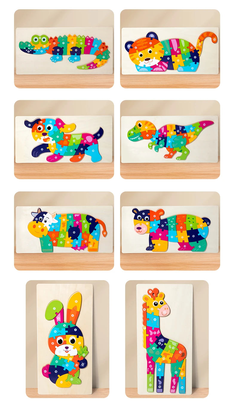 High Quality Large Animal 3D Wooden Puzzle Baby Cartoon Animal Jigsaw Early Learning Cognition Game Puzzle Toys for Children