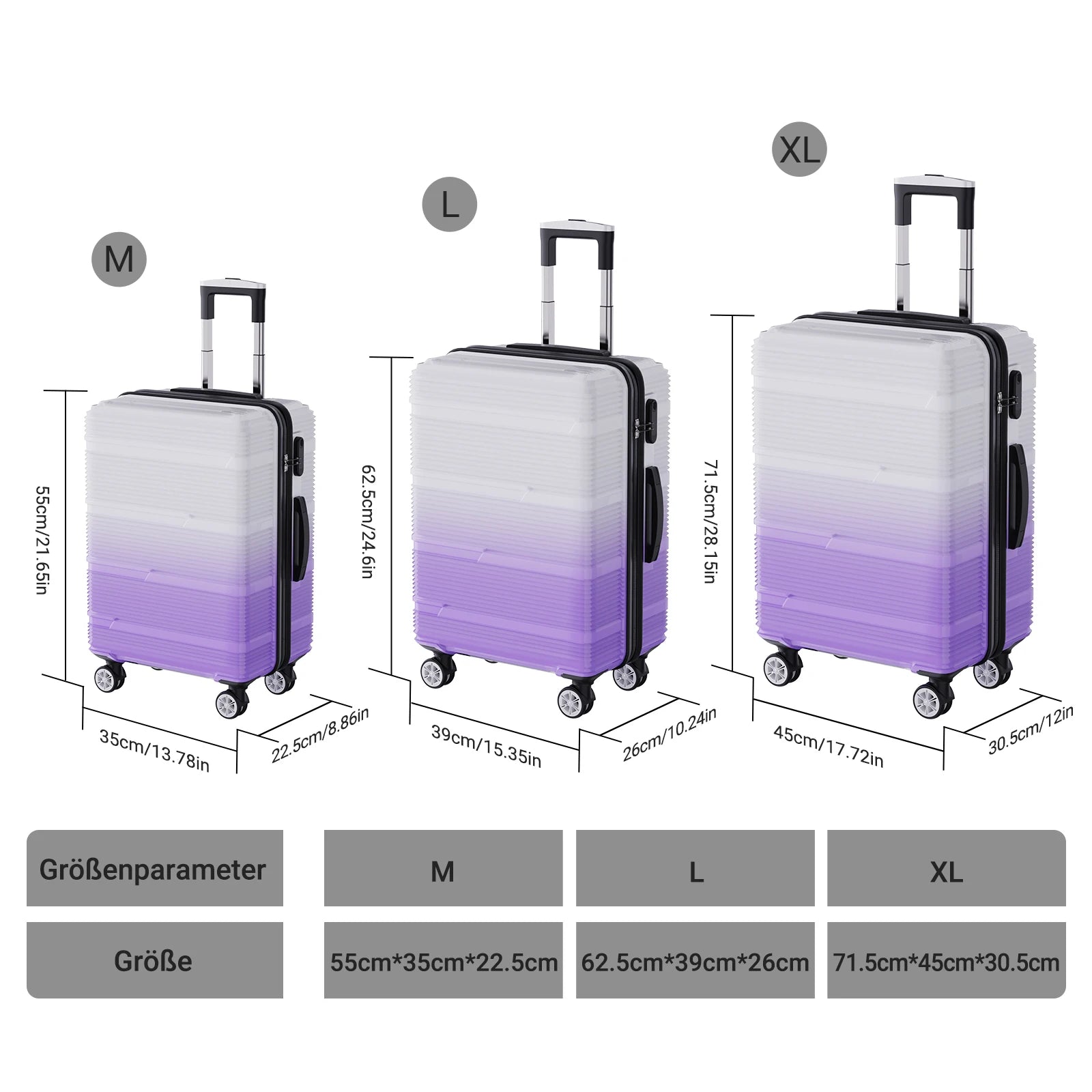 Luggage Set of 3 with Lock, 4 Rolling Spinner Wheels, ABS Lightweight Trolley Travel Suitcase for Hand Luggage Business Trip