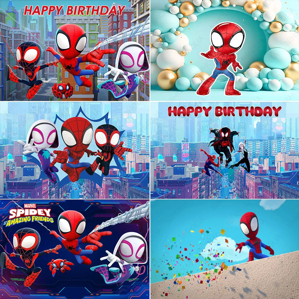 Spidey and His Amazing Friends Backdrop Kids Happy Birthday Photo Customized Name Age Photography Backgrounds Baby Shower Banner
