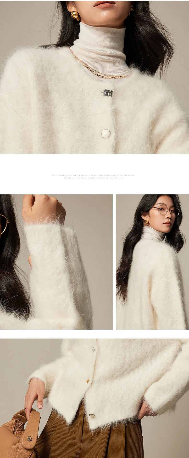 Winter Alpaca Wool Knitted Cardigan Women Soft Round Neck Single Breasted Loose Button Sweater Coat