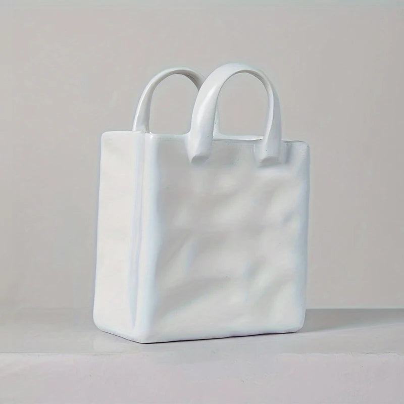 Handbag Shape Vase Modern Decorative White Vase Home Decoration Dried Flower Arrangement Table Decoration