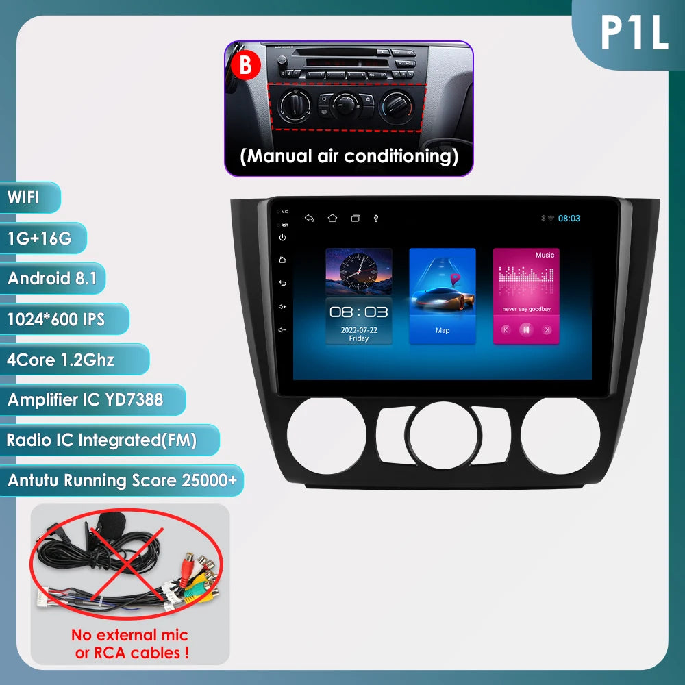 Hizpo 9inch 2Din Android13 Car Radio for BMW 1 Series E81 E82 E87 E88 AT MT Navigation GPS RDS DSP Android Auto CarPlay 360° CAM