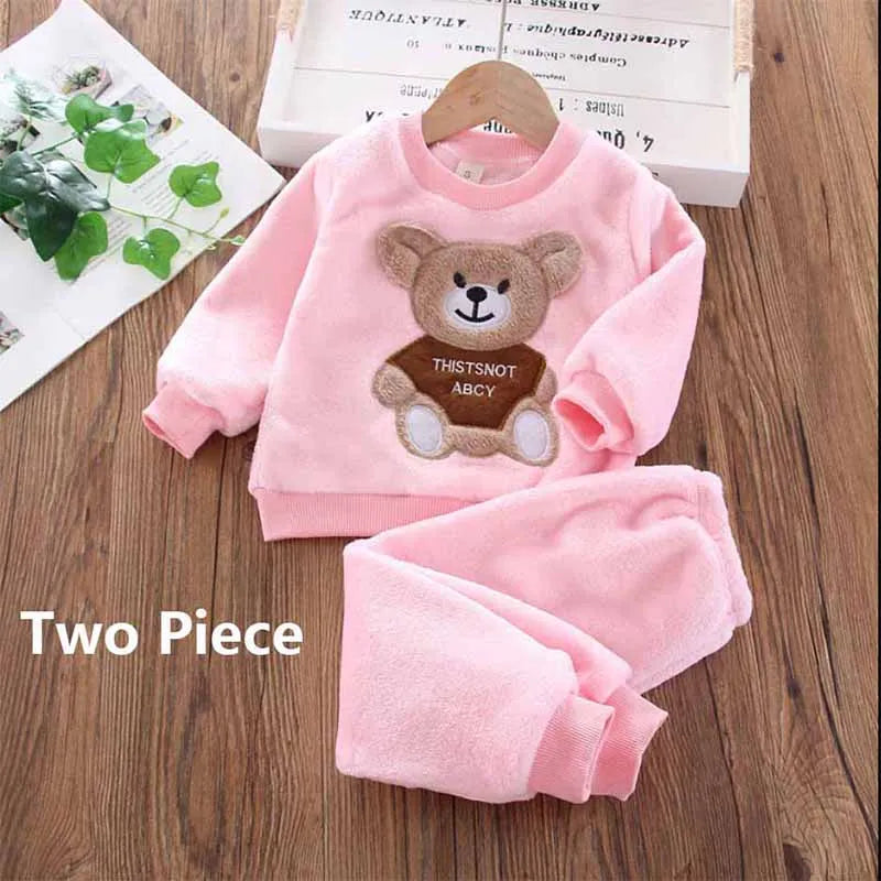 Boys Girls Fleece Sets Winter Warm Suit Children Cartoon Coat Tops Pants 3Piece Baby Hooded Autumn Outfits Kids Fashion Clothes