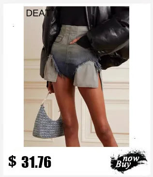 DEAT Fashion Splicing Silhouette Curved Jeans Women's High Waist Loose Wide Leg Denim Pants Autumn New 7A1005