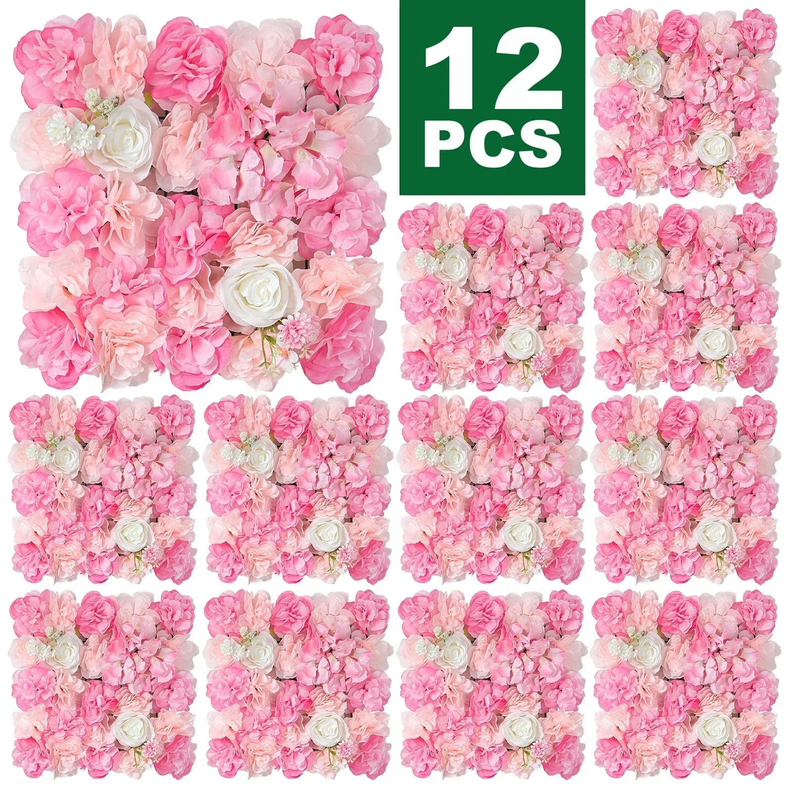 12PCS Artificial Flowers Roses Wall Panel 3D Flower Backdrop Faux Roses for Wall Party Wedding Bridal Shower Outdoor Decoration