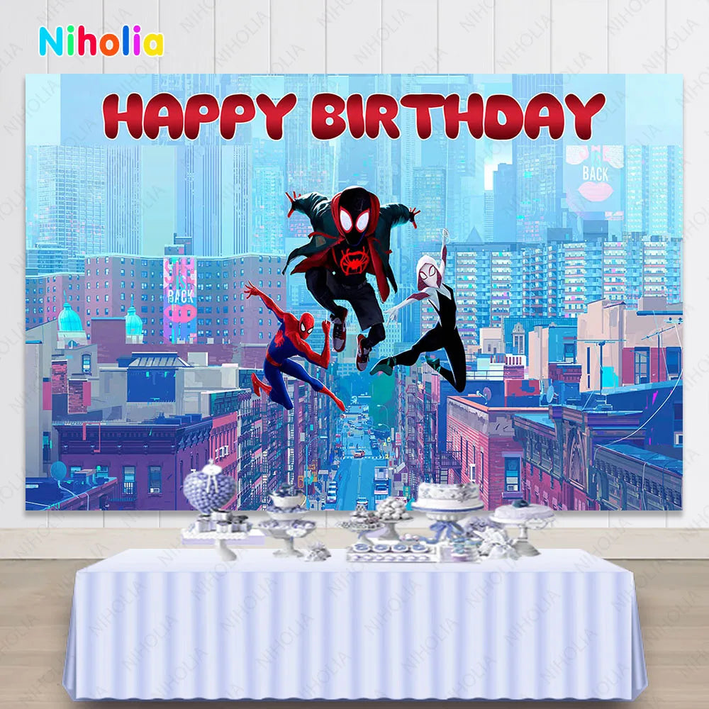 Spidey and His Amazing Friends Backdrop Kids Happy Birthday Photo Customized Name Age Photography Backgrounds Baby Shower Banner