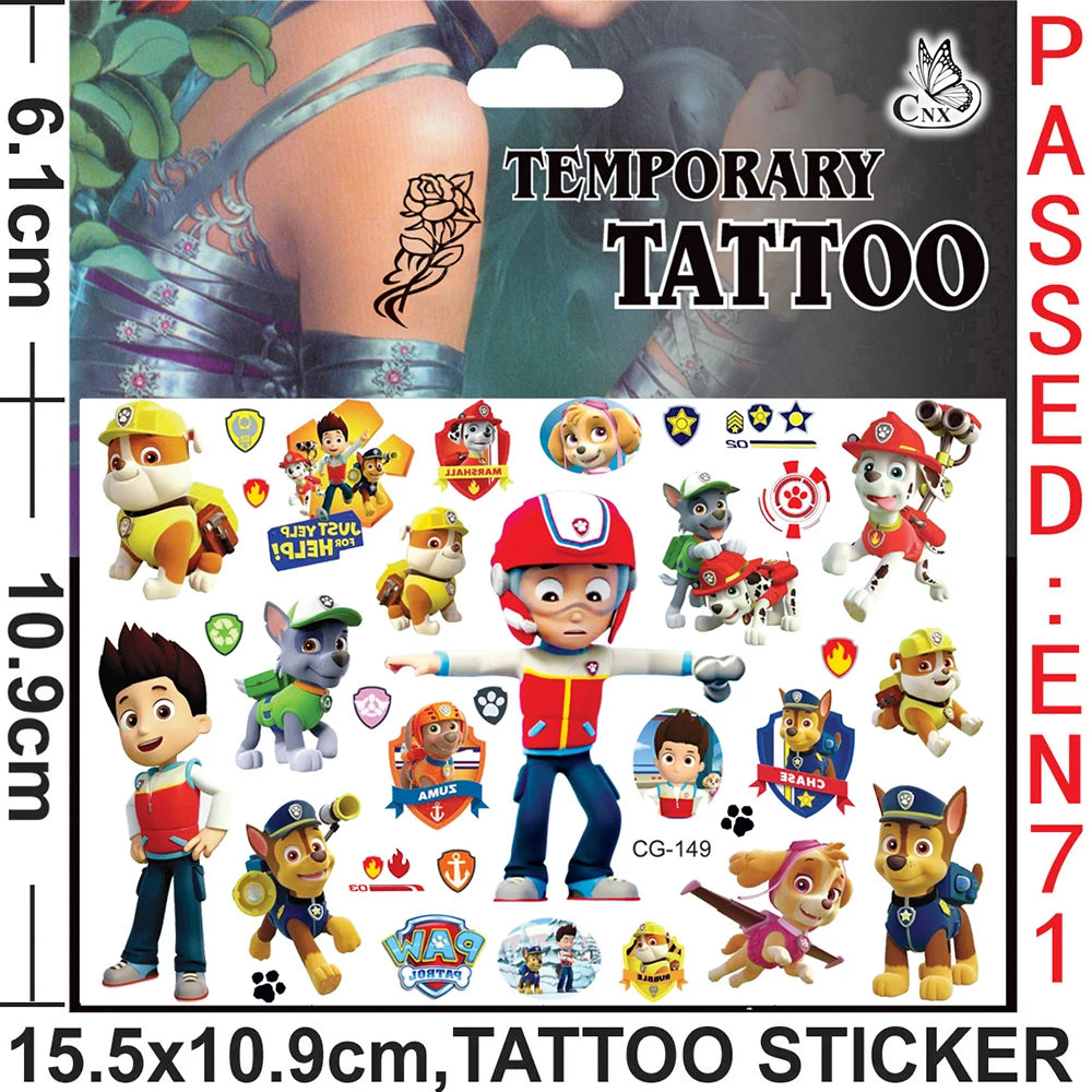 PAW Patrol Tattoo Cartoon Stickers For Kids Arm Face Glowing Body Art Waterproof Fake Temporary Cute Tattoos Children Toys Gifts