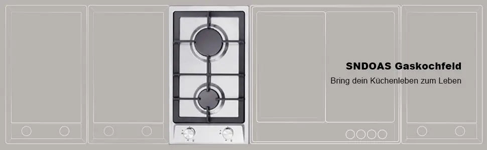 Stainless Steel Gas Hob Automatic Flame Protection 2 Bulbs | Dual Fuel Natural Gas/Propane Built-in/Freestanding 2400W 220-240V